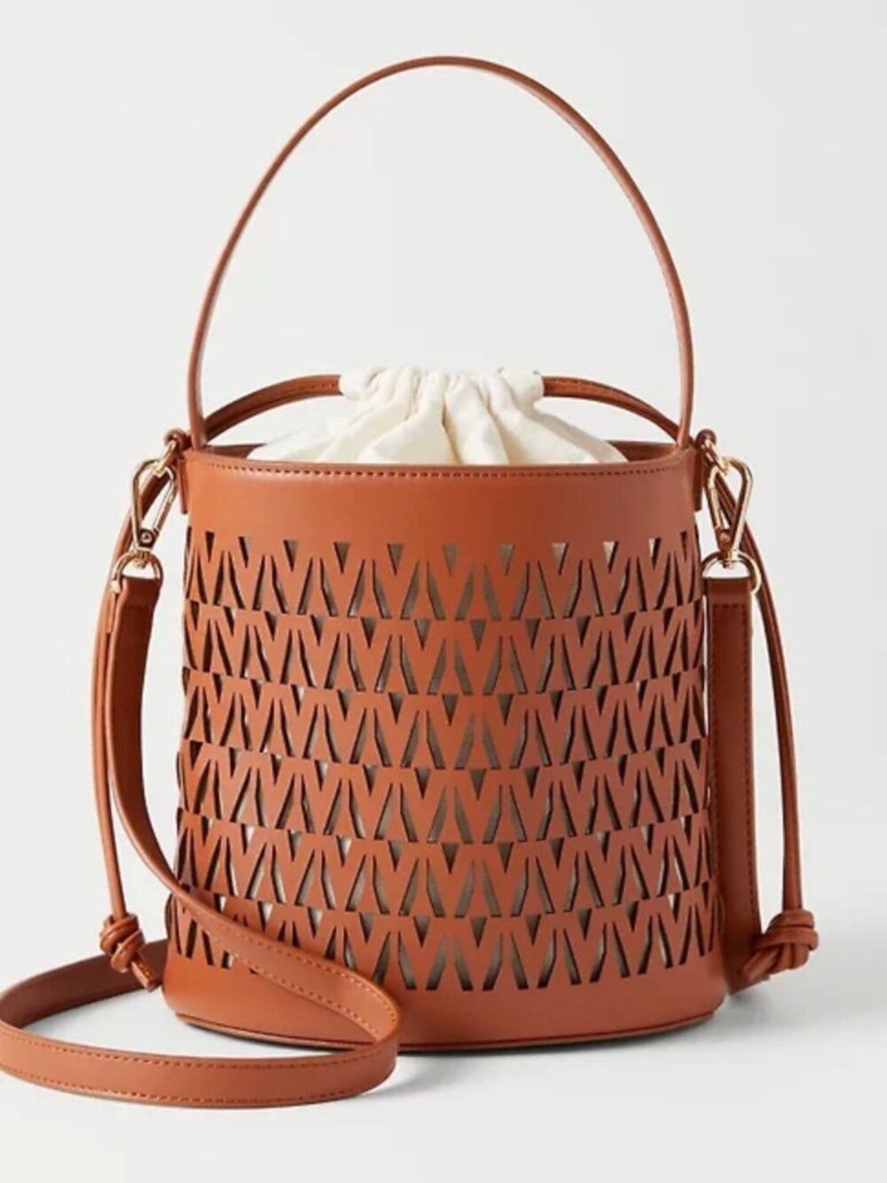 Ann Taylor Weekend Collection Perforated Bucket Crossbody Bag in Mahogany